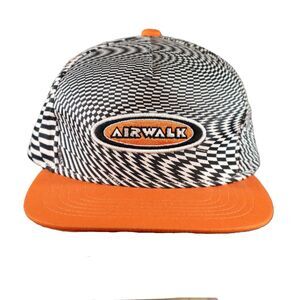 Airwalk Checkerboard Optical Illusion Hat Orange Strapback Skate‎ Cap